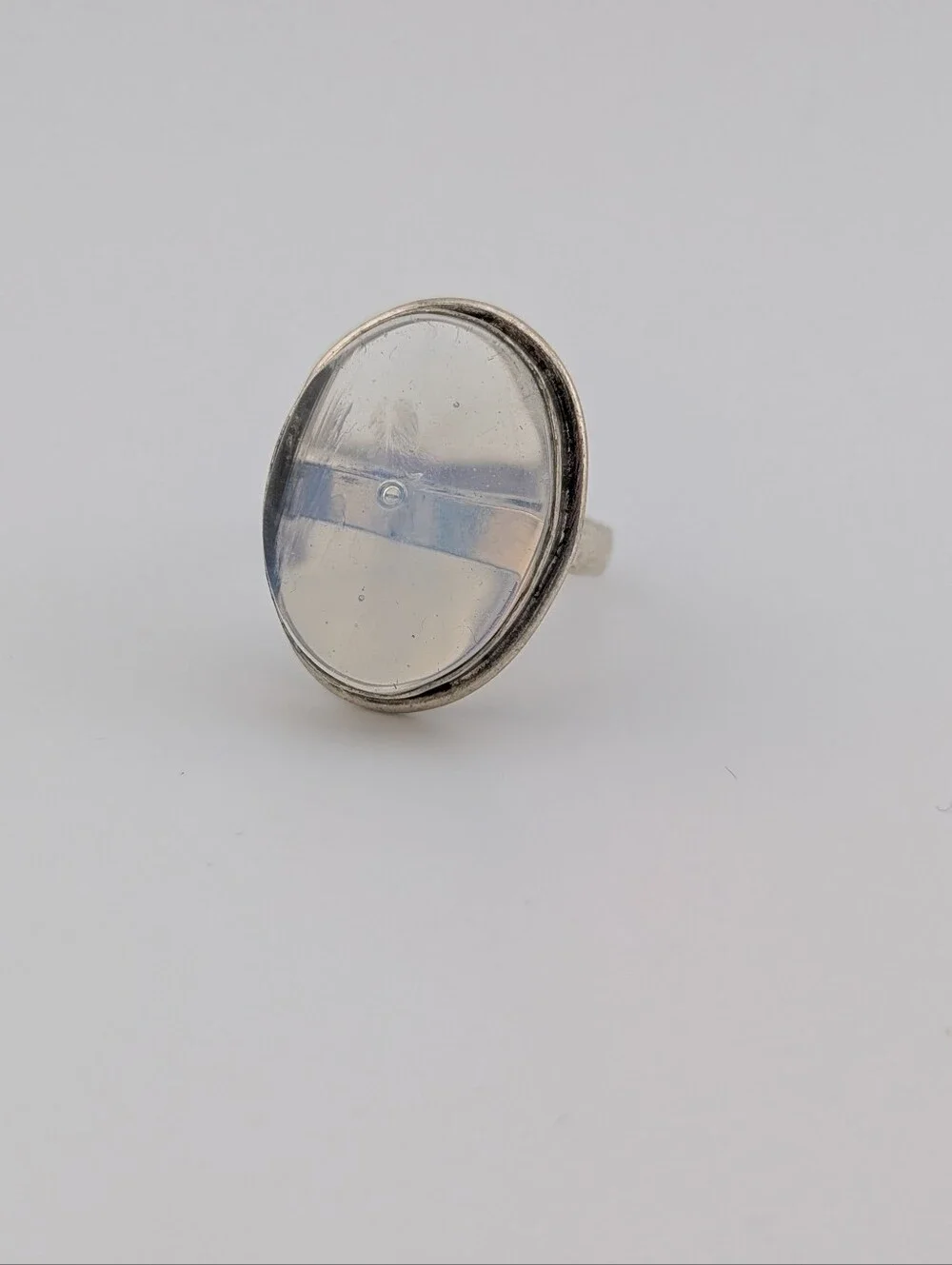 Opalite Silver Oval Statement Ring - Bohemian Jewelry - Sz7 - S